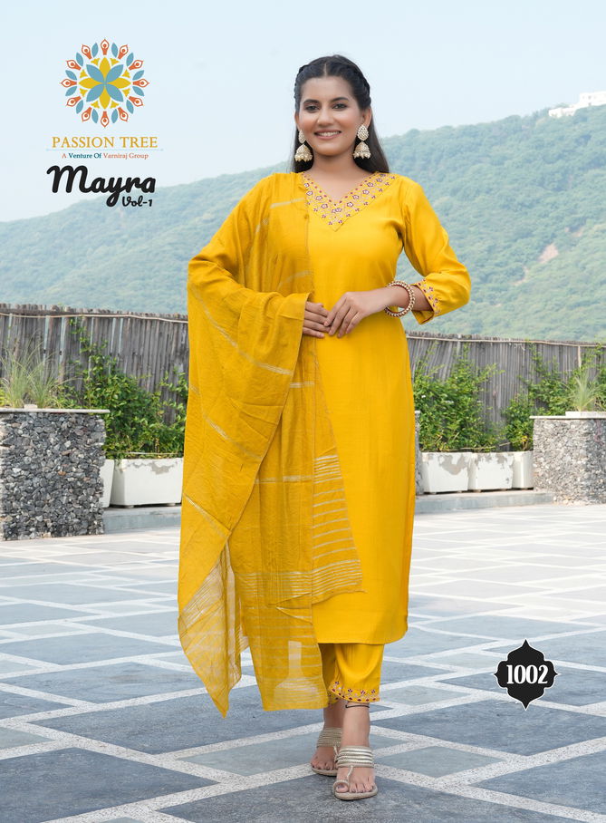 Mayra Vol 1 By Passion Tree Straight Cut Embroidery Kurti With Bottom Dupatta Wholesale Shop In Surat
